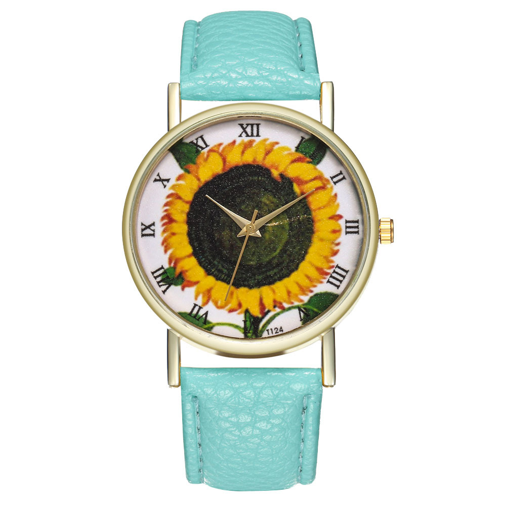 周连发新款古典式向日葵花表皮革表带手表潮流时尚石英手表t124-a