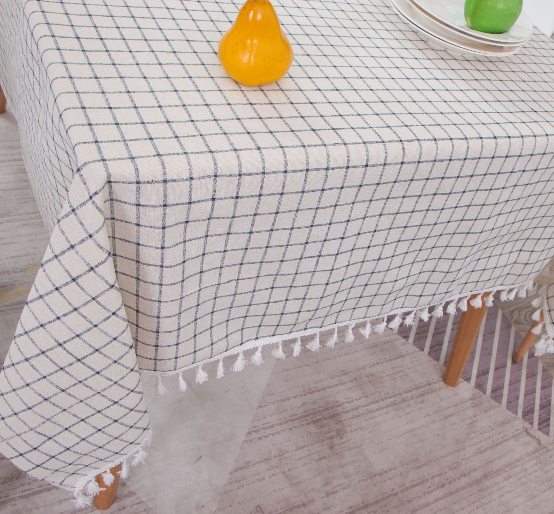 跨境专供现代简约茶几餐布 黑白格子棉麻桌布 长方形台布定制