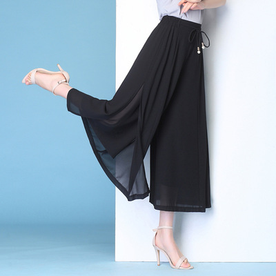 雪纺裤子女阔腿裤裙裤2018夏季新款韩版高腰宽松显瘦大脚甩裤薄款