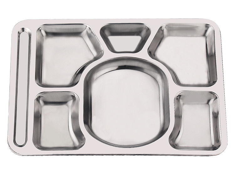 加厚不锈钢快餐盘 大尺寸快餐盘大圆六格大圆七格快餐