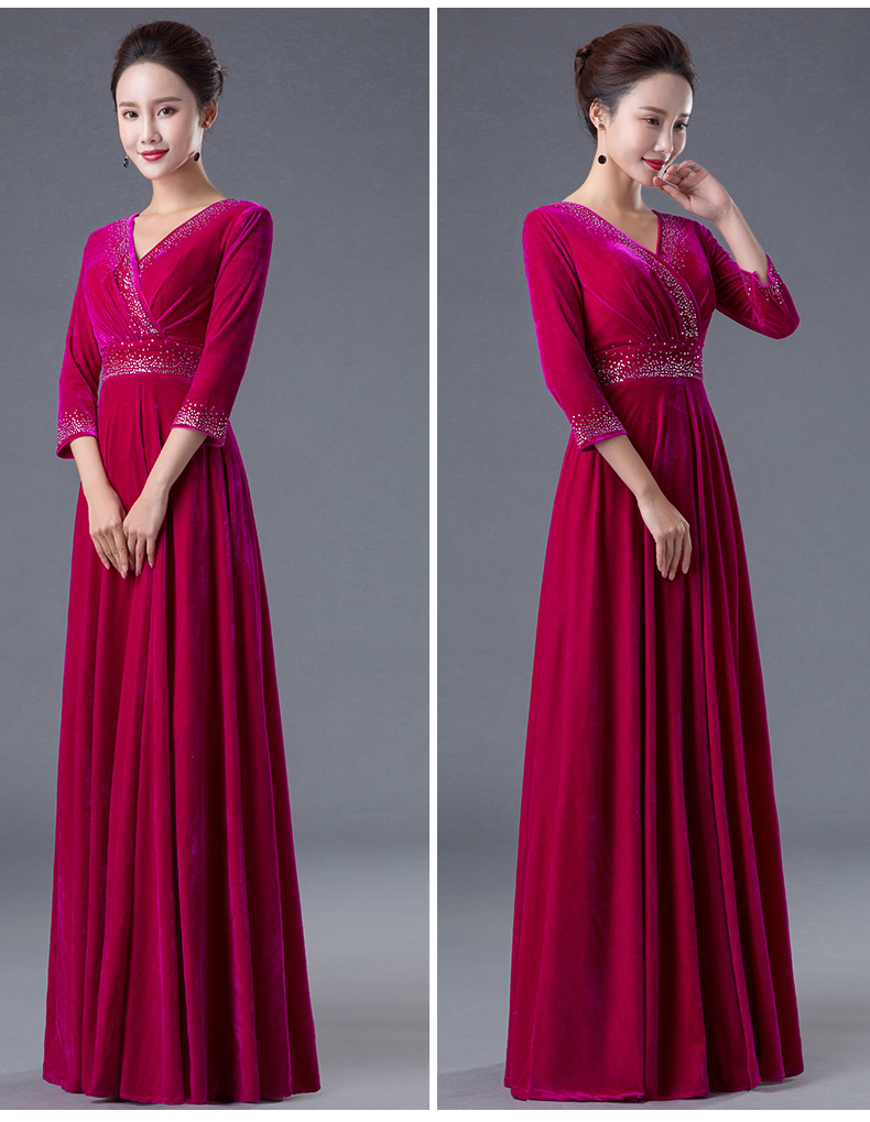 大合唱演出服女长裙2019新款长款中老年成人合唱团指挥显瘦晚礼服