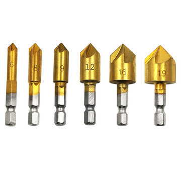 批发82度六角柄五刃倒角器六件套6mm-19mm倒角刀木工开孔器