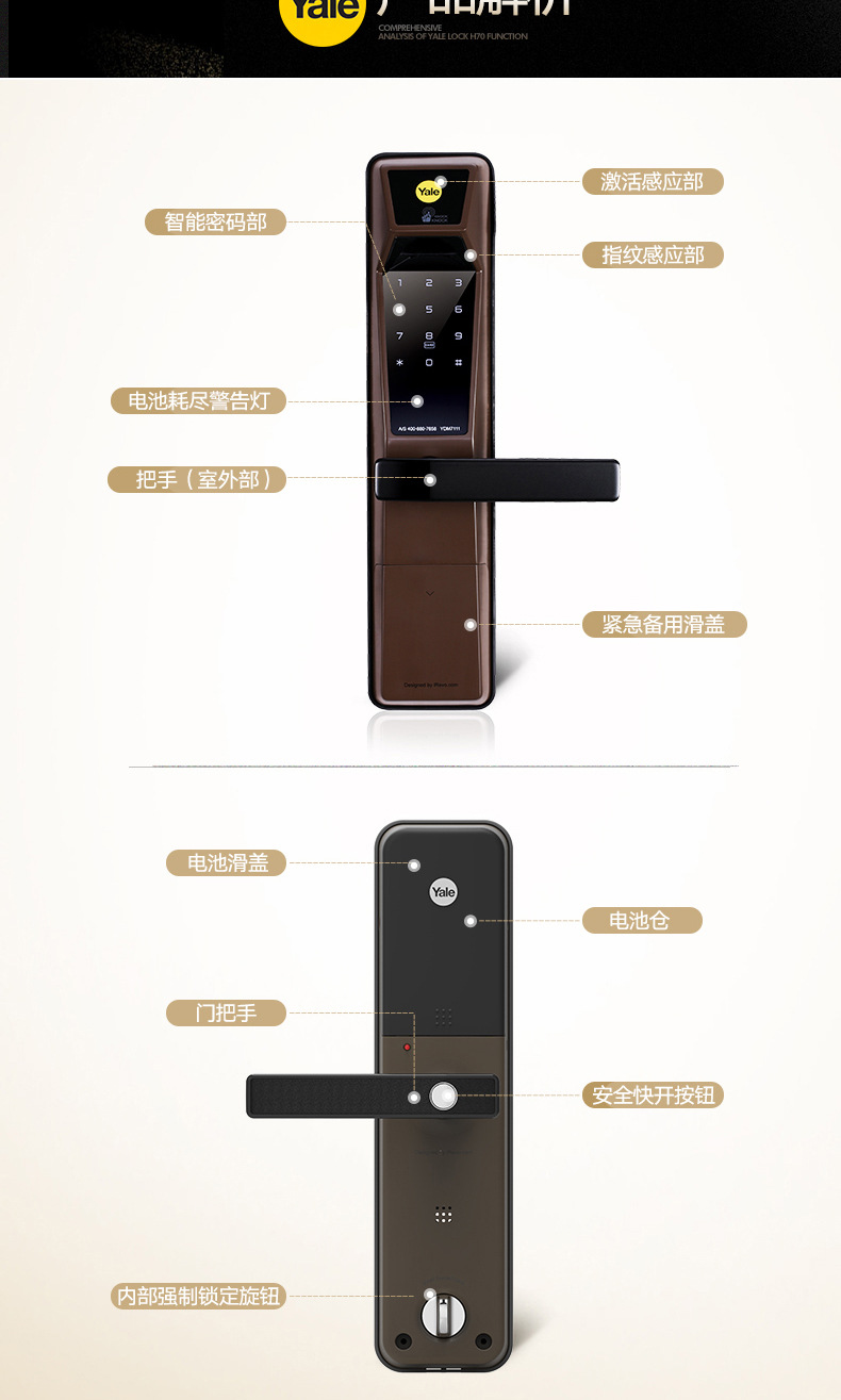 正品耶鲁yale7111 4111指纹锁密码刷卡锁智能防盗门锁包安装