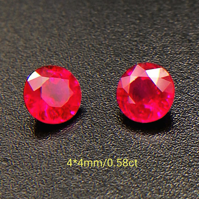 天然小红宝圆形椭圆形裸石可配对镶嵌耳钉耳环 珠宝定制一件代发