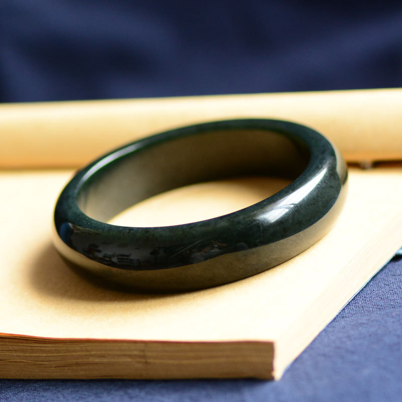 和田玉手镯黑青玉黑碧玉女士玉镯a货新疆墨玉塔青玉镯