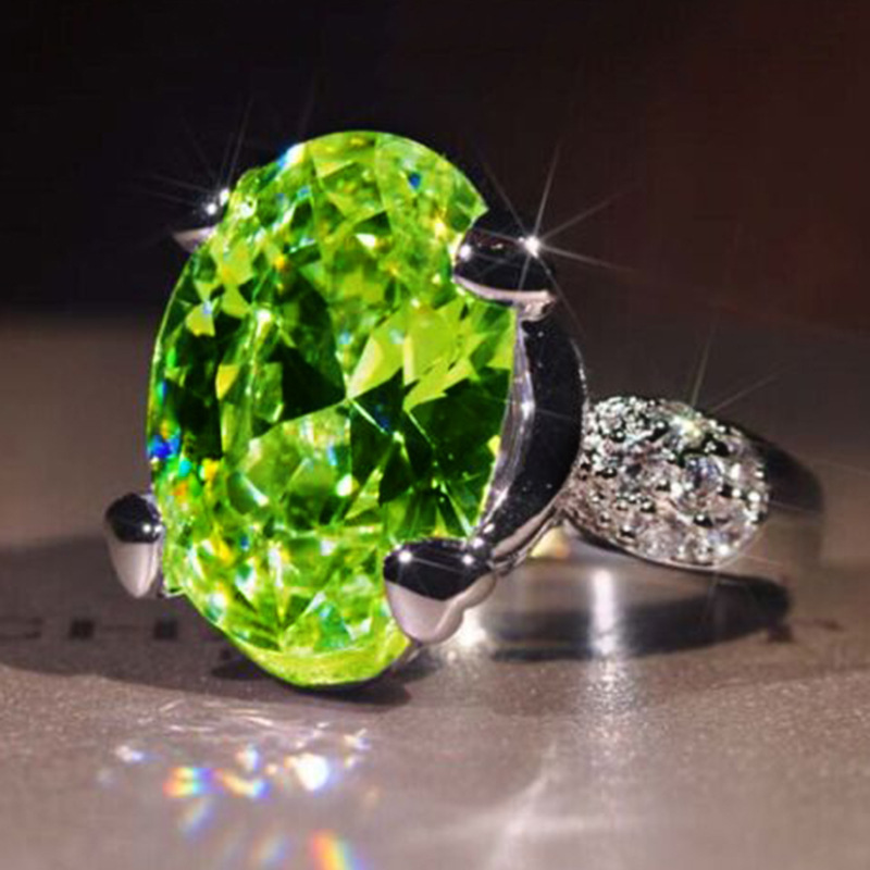 妮可欧美爆款跨境 橄榄绿锆石戒指女 婚礼新娘首饰 饰品 一件代发