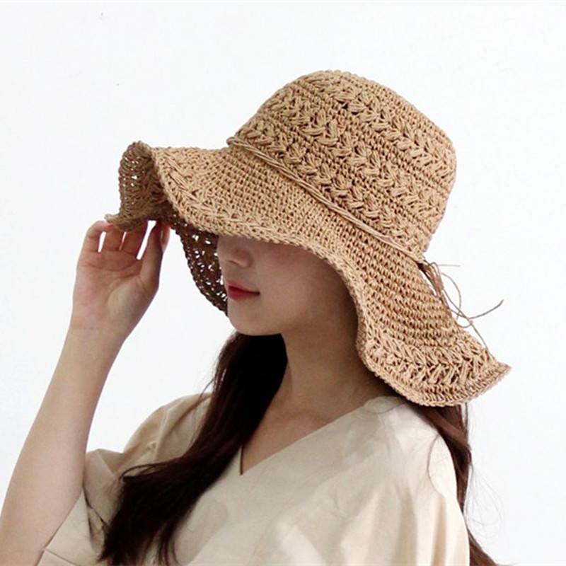 手工编织钩针草帽女夏季镂空可折叠大沿帽海边沙滩帽度假遮阳帽子