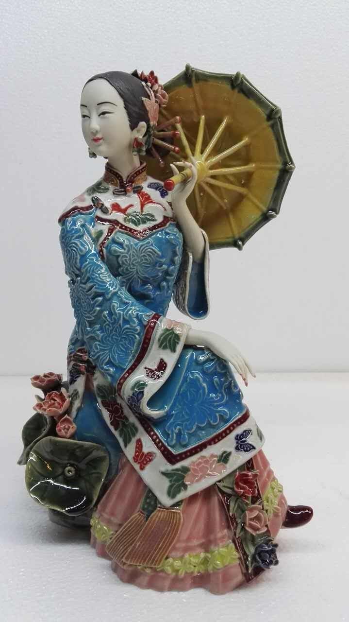 林伟东大师作品正品初夏荷花姑娘石湾陶瓷公仔古典仕女美女装饰