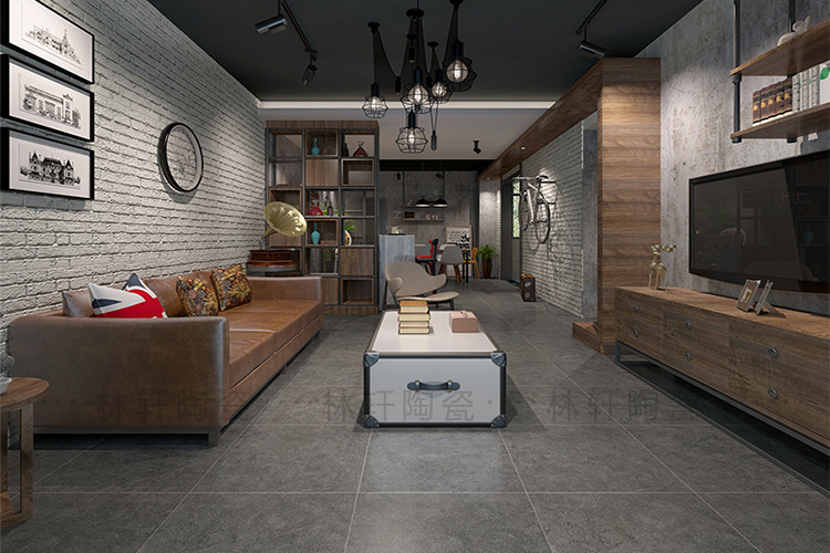 佛山灰色地板砖600*600mm现代水泥工业风亚光地砖公寓店铺地面砖