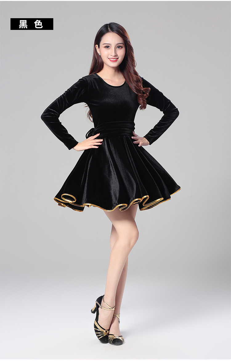 新款广场舞舞蹈服套装秋冬金丝绒连衣裙中老年拉丁舞健身演出服女