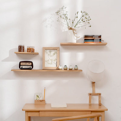 床头架置物架客厅墙壁卧室墙上收纳长方形搁板实木一字隔板置物架