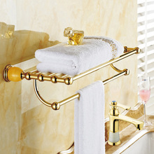 天然玉石挂件置物架套装 全铜欧式镀金卫浴毛巾架化妆台浴巾架