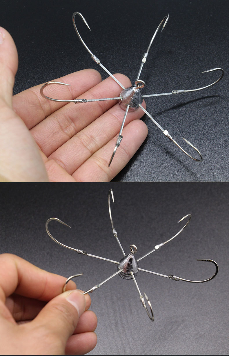 越南钢丝锚钩带铅6爪钩鱼钩带坠盘钩挂鱼螃蟹钩新型锚钩渔具批发