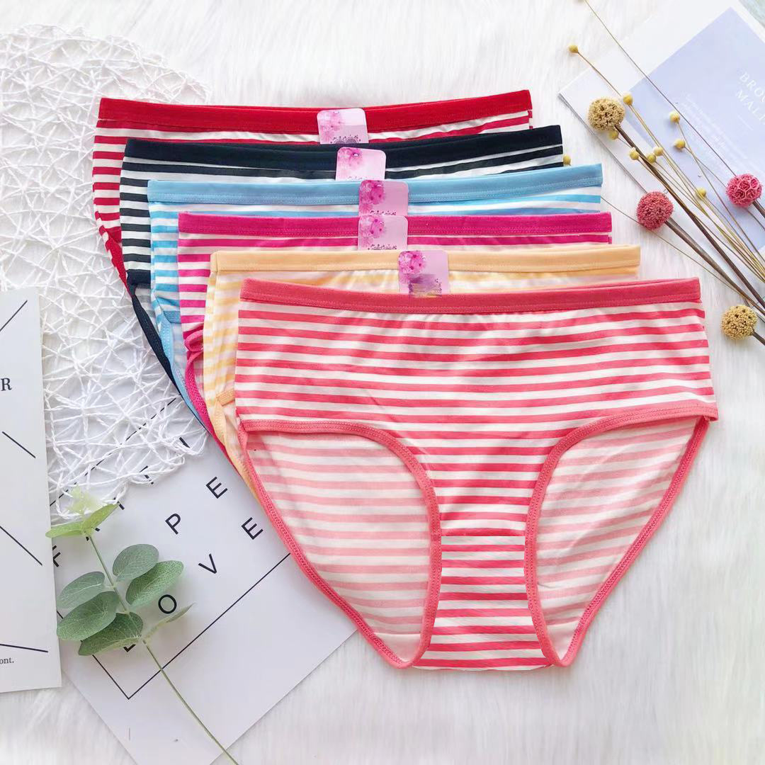 【跑量款】女士条纹内裤 少女牛奶丝三角印花短裤头批发