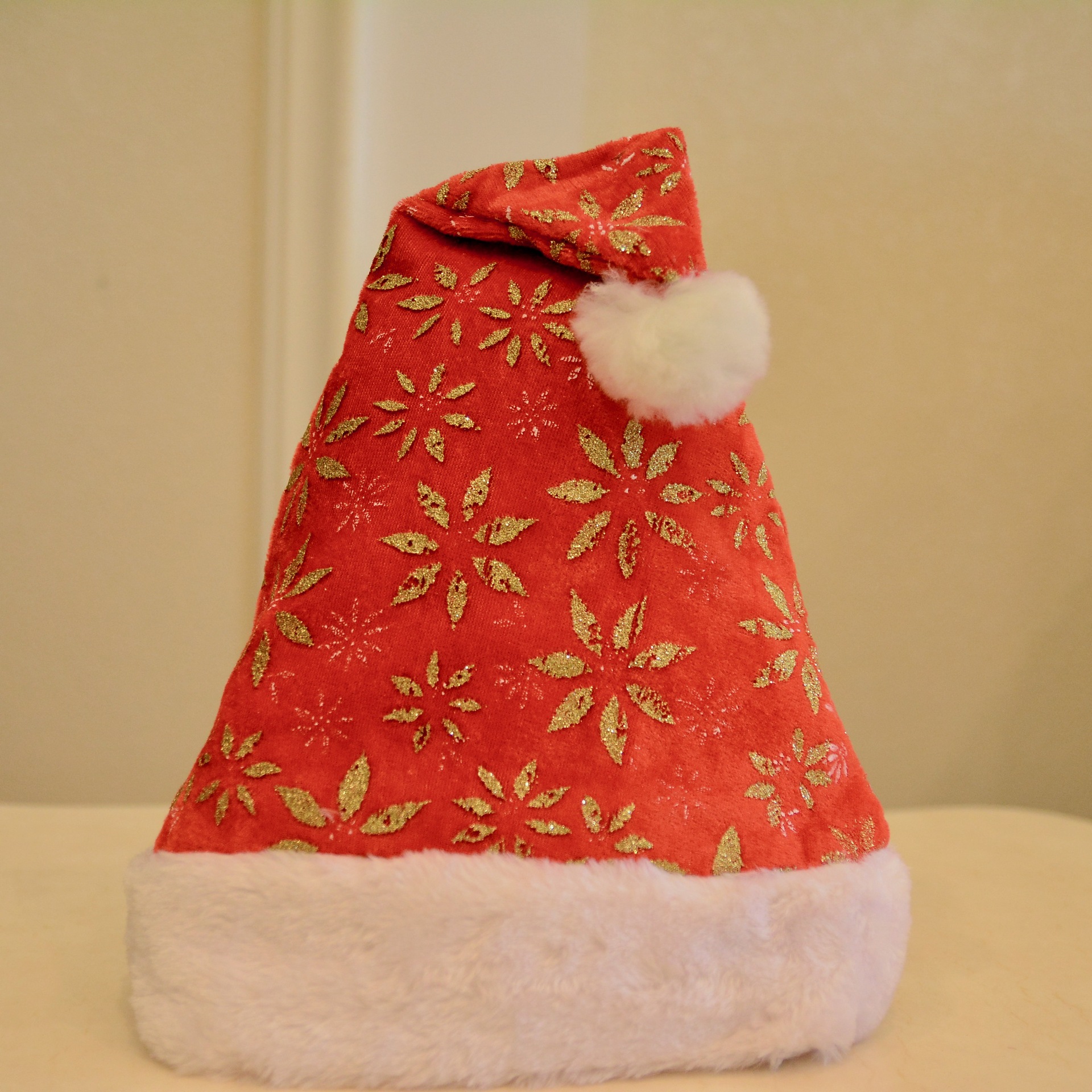 圣诞帽高档绒布撒金雪花双边帽圣诞节日装饰派对用品成人圣诞帽