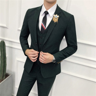 2018秋冬新品韩版修身单排扣西装西服夜店少爷商务装三件套
