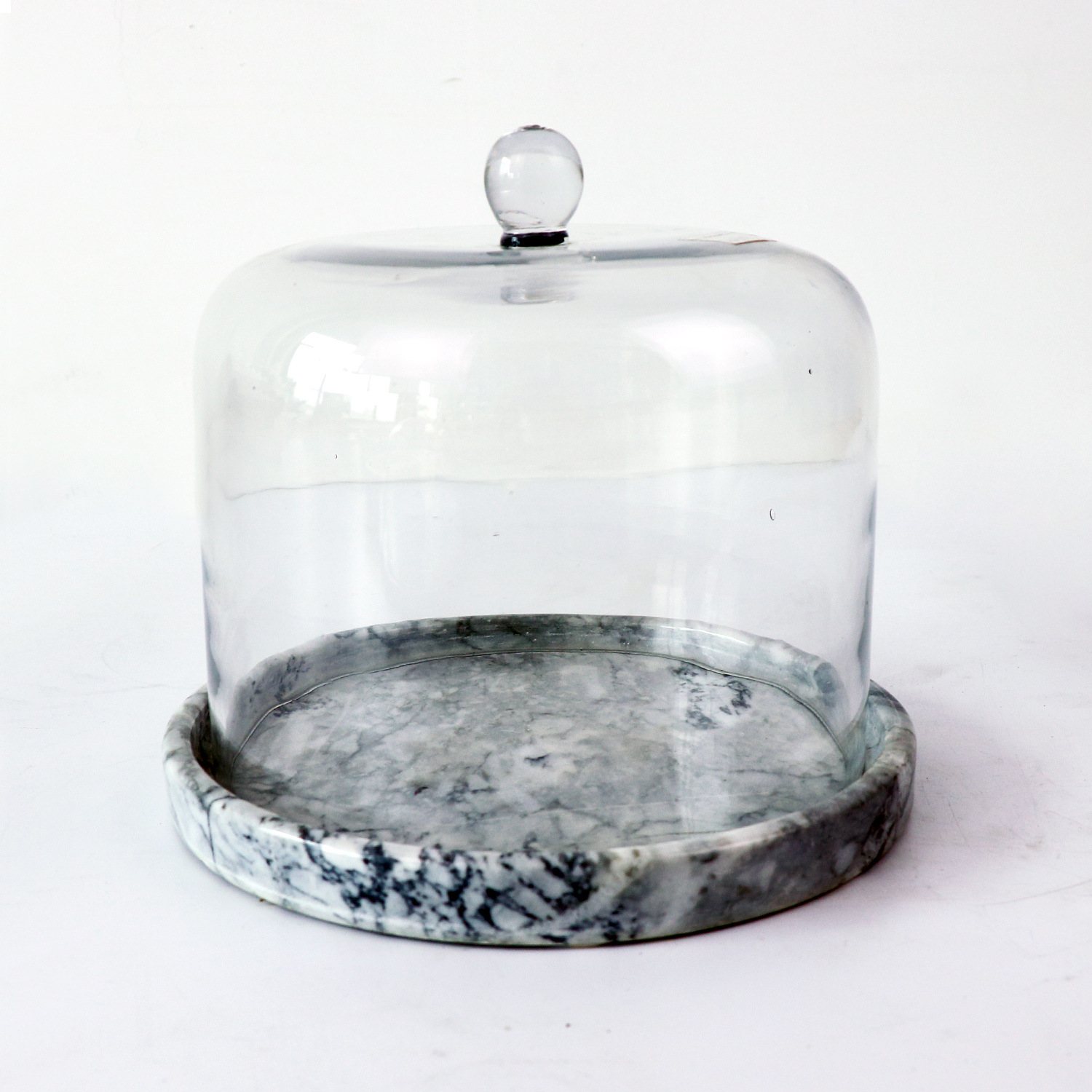 现货批发大理石玻璃圆形蛋糕罩食物展示盘带盖玻璃罩子餐罩面包罩