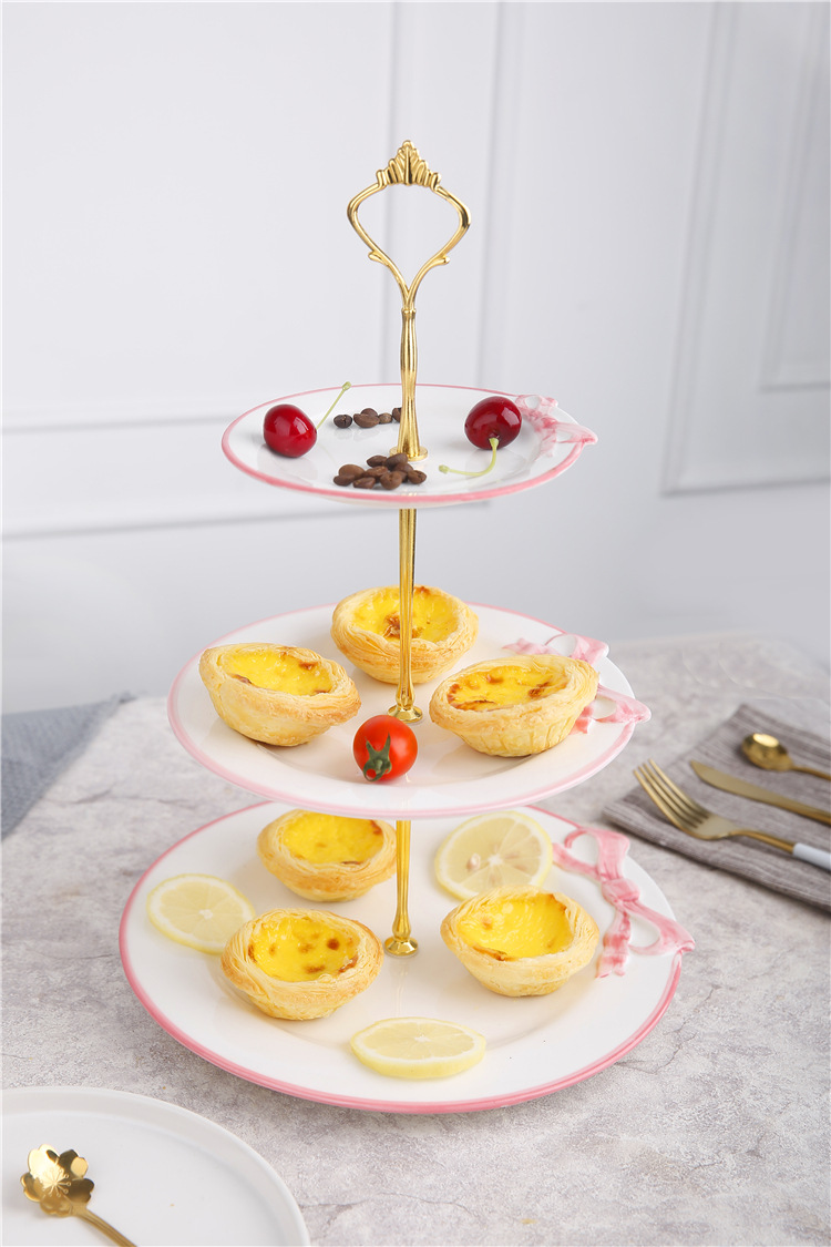 手彩多层蛋糕盘点心干果架客厅水果盘子三层甜品架ktv婚庆摆台