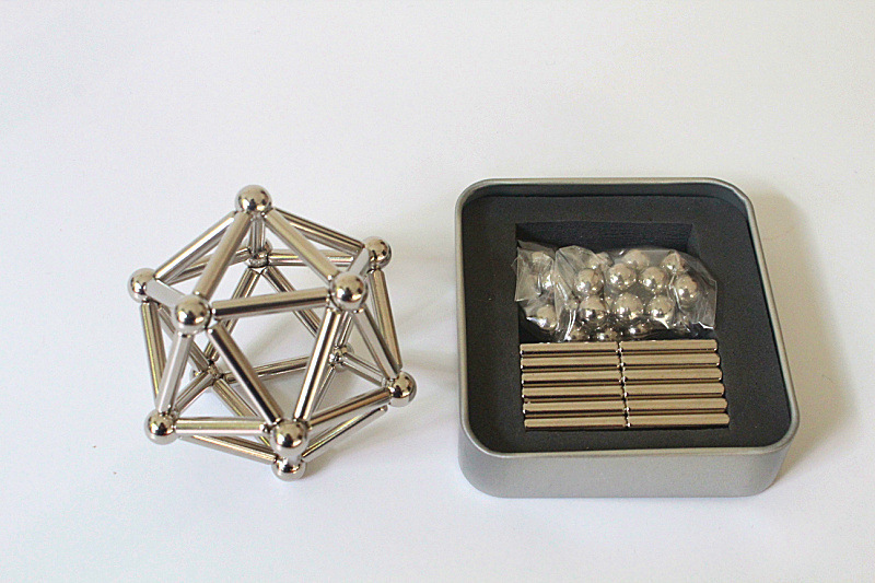 巴克球益智玩具磁力棒 36棒27球 磁性拼搭金属磁铁积木铁盒装