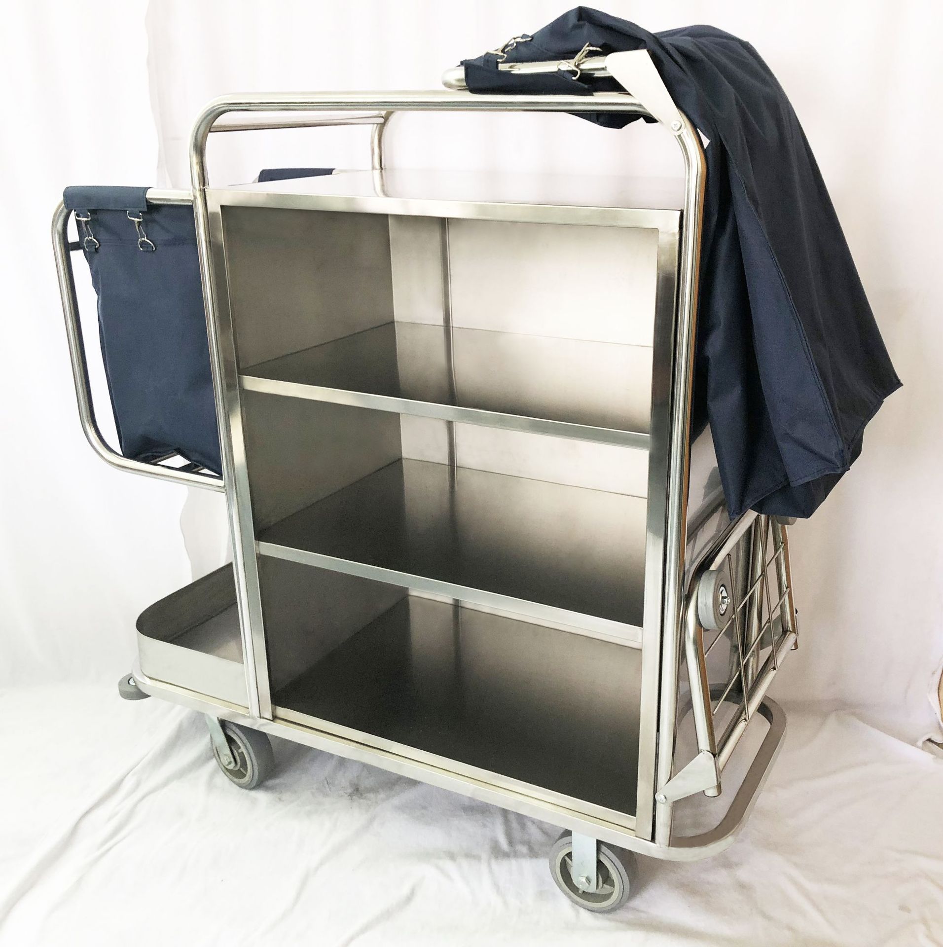 全钢单通客房多功能服务车 不锈钢侧弧移动手推布草车 厂家直销