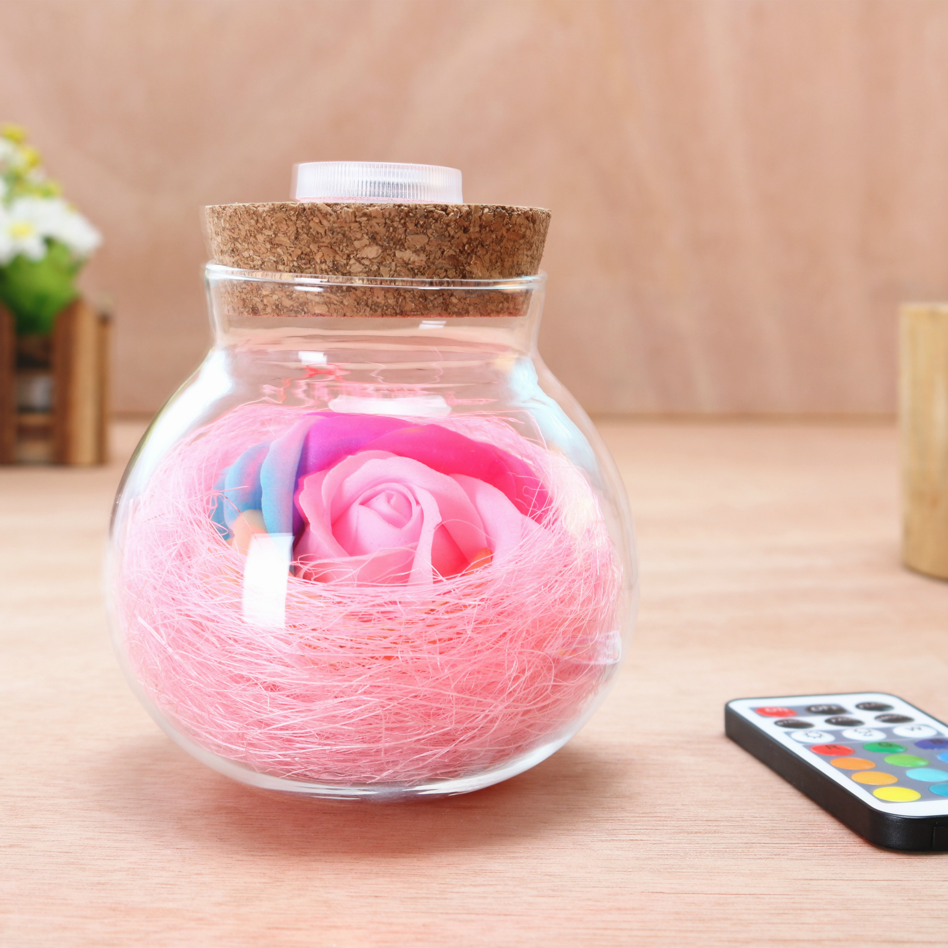 创意diy许愿瓶七彩玫瑰香皂花生日礼物led发光圣诞节礼品一件代发