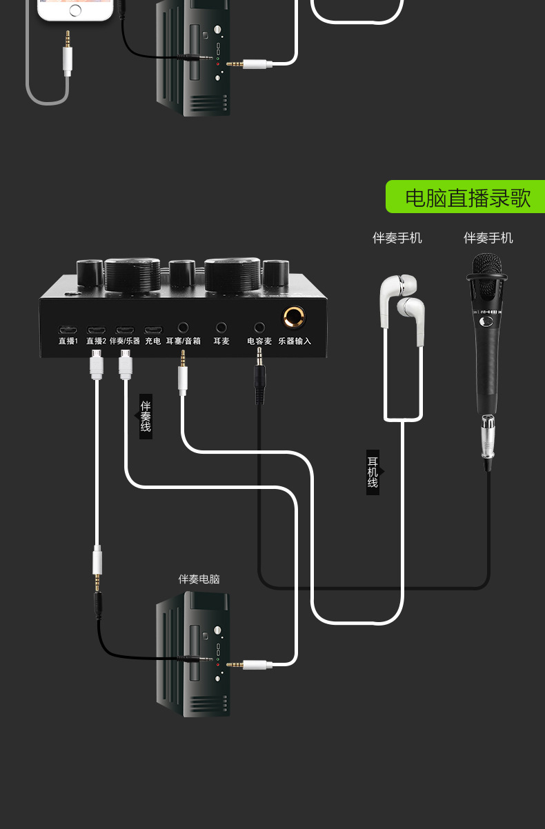 逸声v8声卡套装 喊麦外置声卡小奶瓶麦克风套装快手yy视频k歌