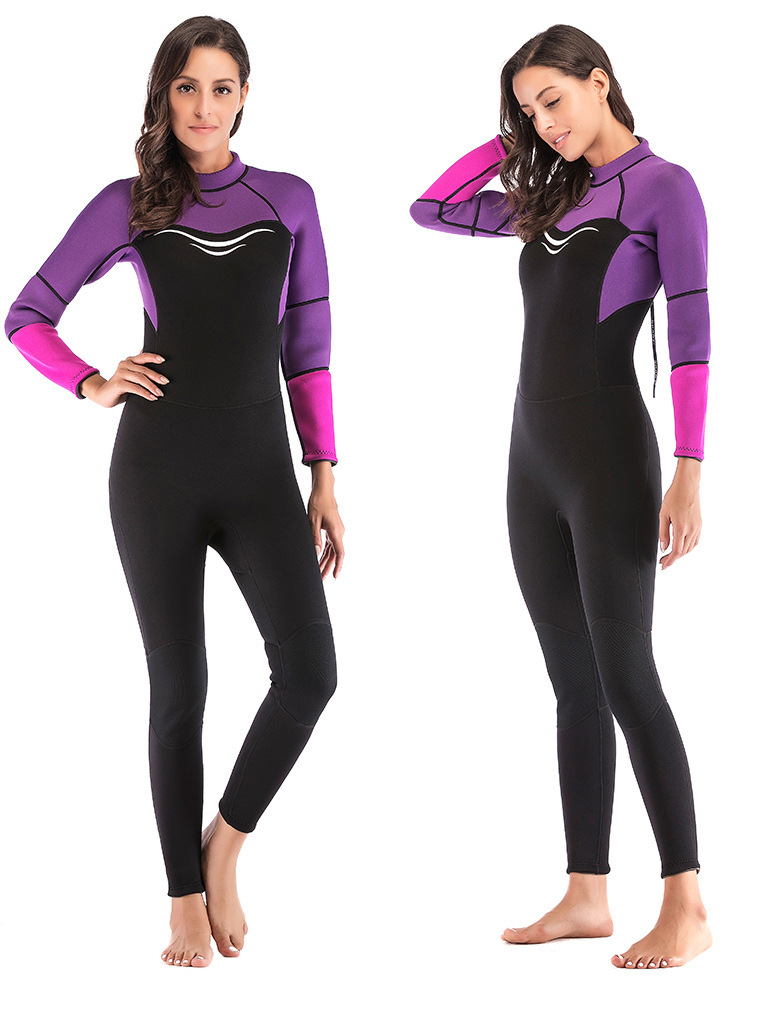 鲨巴特3mm女款连体潜水服长袖保暖冬季游泳冲浪服浮潜服