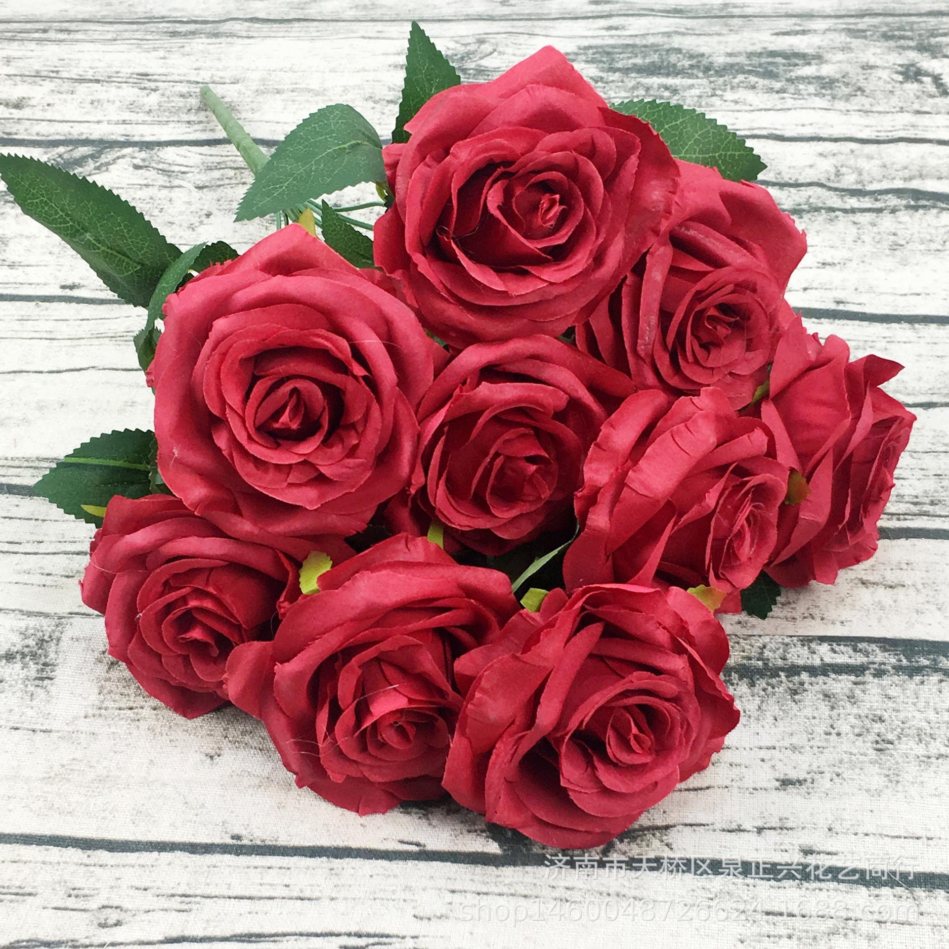 热销人造花家居办公装饰 仿真9头玫瑰 婚庆婚礼布置花束 摄影拍照