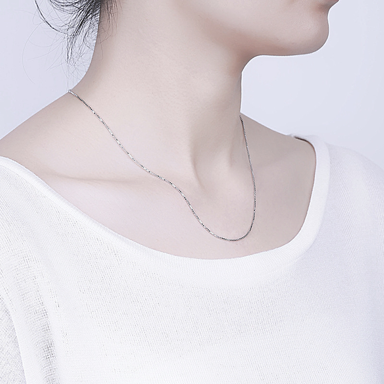 新恒兴925通体纯银进口盒子项链男女饰品锁骨毛衣链韩版厂家批发