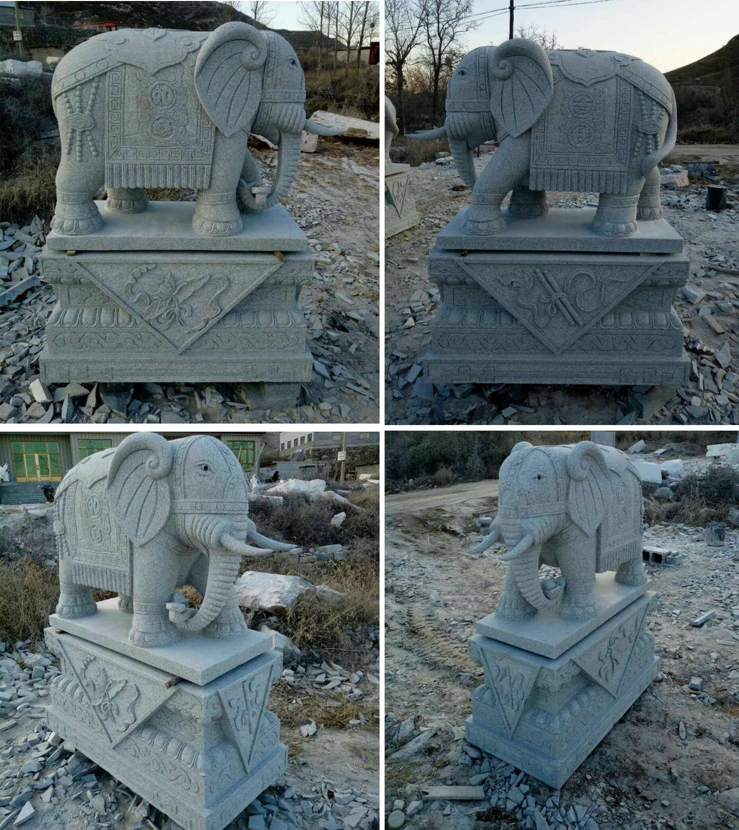 石雕大象 花岗岩石雕大象 石头大象一对 大象工艺品摆件定制