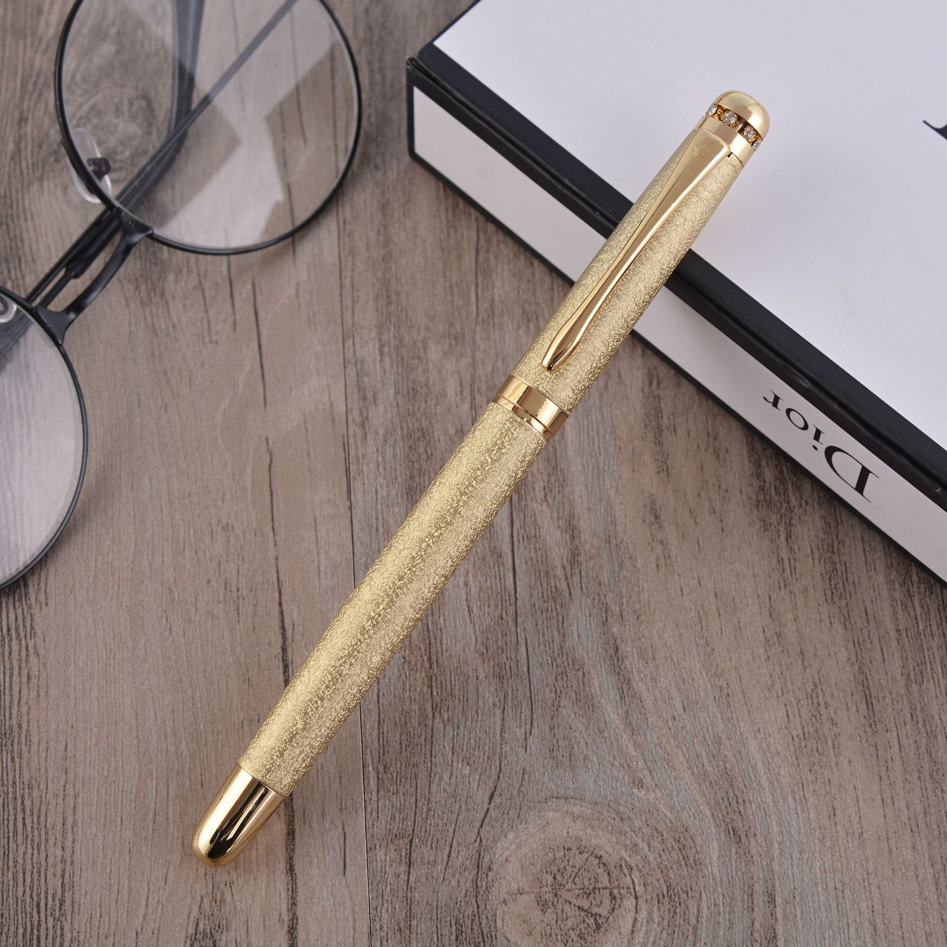 热销特细镶钻花纹钢笔彩色笔杆磨砂练字办公创意金属钢笔商务馈赠