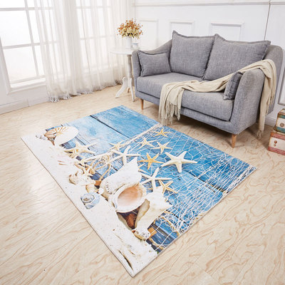 水晶绒长方形地中海风格地毯客厅卧室茶几床边地毯印花门厅地垫