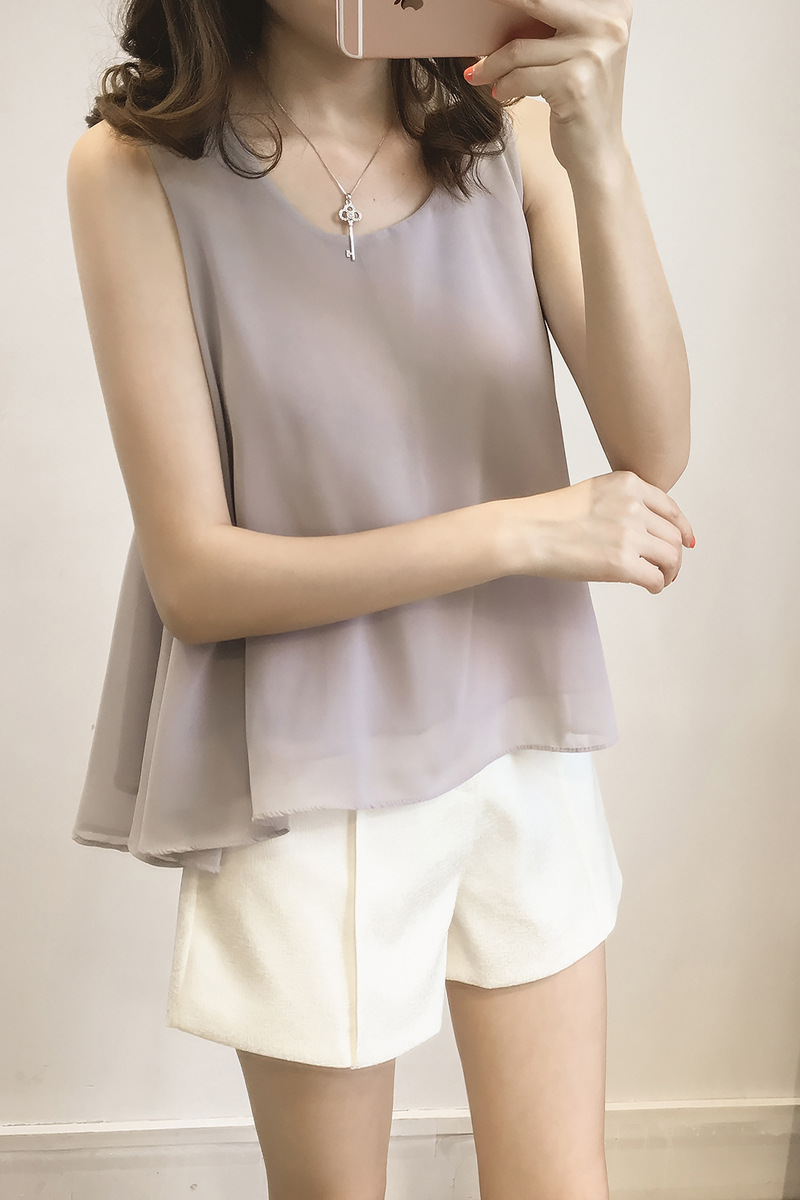 2018大码宽松雪纺背心女夏女装纯色系带雪纺衫吊带加肥胖mm可穿