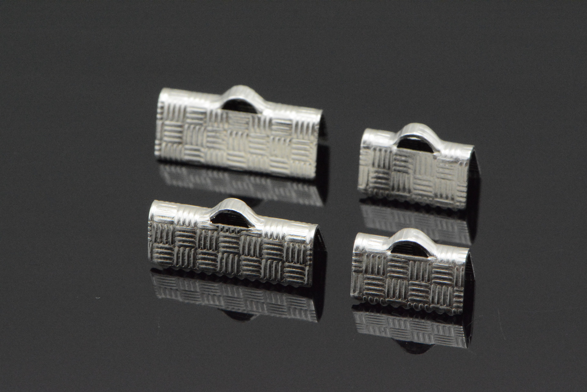 不锈钢饰品配件 带格子纹单边牙齿马仔扣 马夹扣批发 diy彩带绳夹