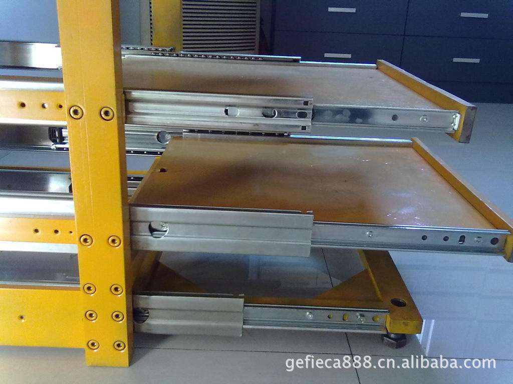 重型抽屉轨道三节轨51宽机柜货柜铁柜工业载重滑轨承载68kg重型轨