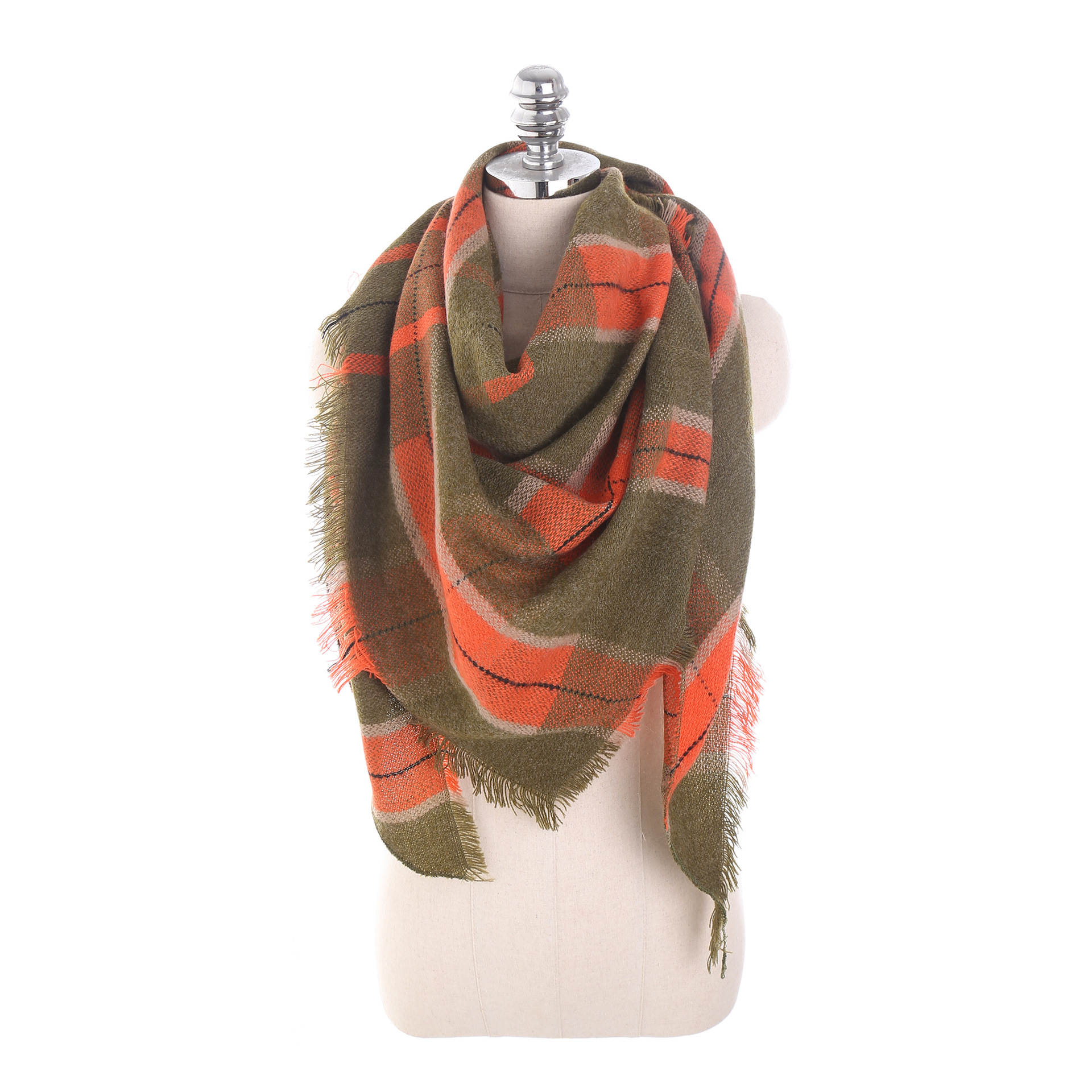 2018秋冬季热卖新款时尚欧美风格子三角巾仿羊绒围巾围脖一件代发