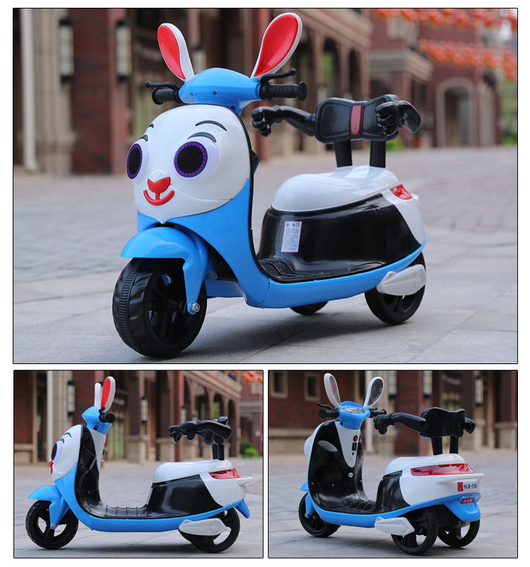 新款兔儿童电动摩托车宝宝电瓶童车男女孩可坐骑玩具车带护栏