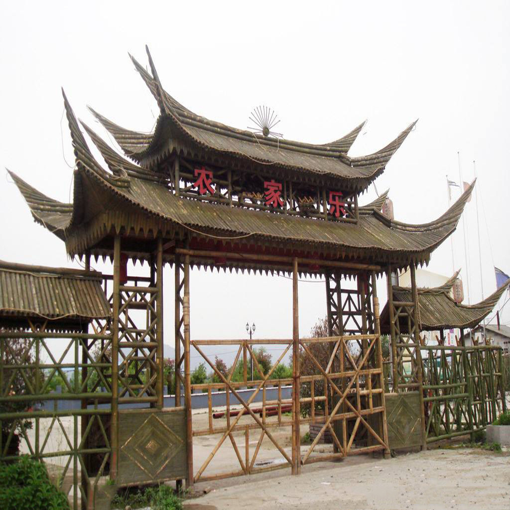 篱笆花_竹门楼 篱笆花 牌楼 竹屋 建筑 长廊 亭子 户外农家乐 可定制 