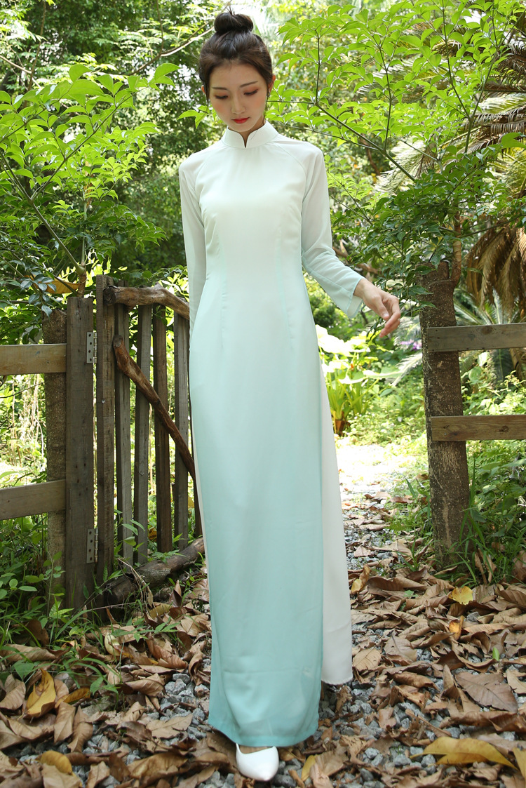 兰瑟薇 原创夏新款原创设计越式奥黛改良旗袍长款茶旗改良式旗袍