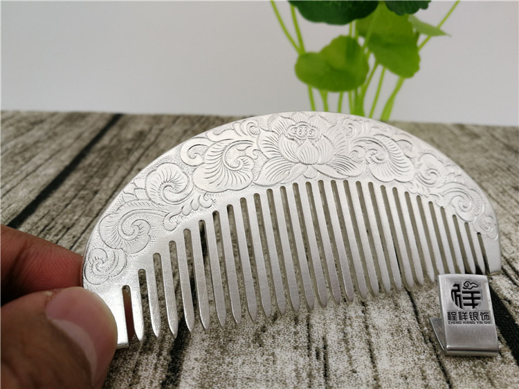 银梳子999纯银云南手工发梳清仓千足刮痧保健送女友雪花熟银梳子