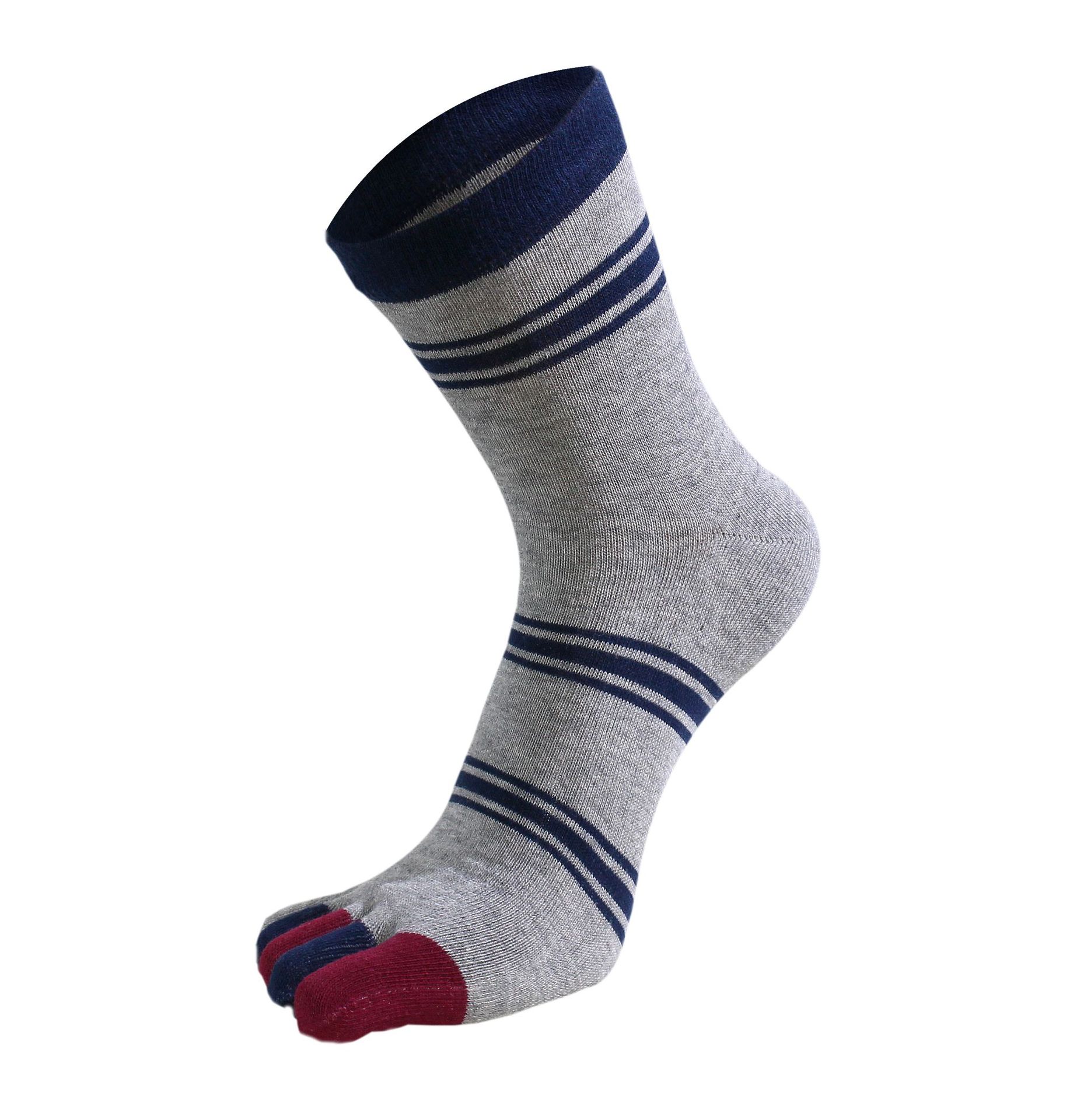 五指袜批发 秋冬款男士长筒五指袜  大众提花条纹五指袜批发