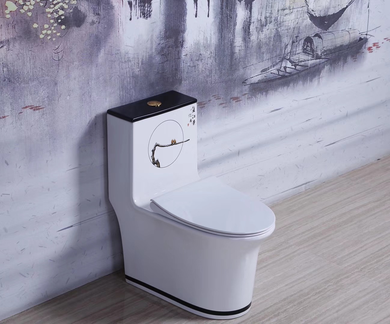 樱陶公司大管道彩色黑白江南风格马桶座便器创意黑釉8832