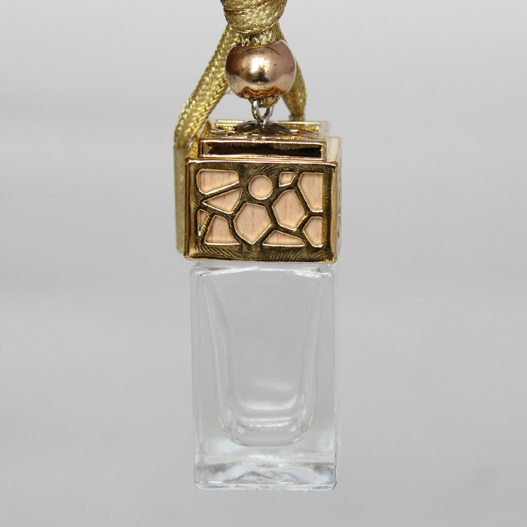 5/10ml玻璃瓶水立方香薰透明镂空盖金/银色搭配车用挂件香水瓶