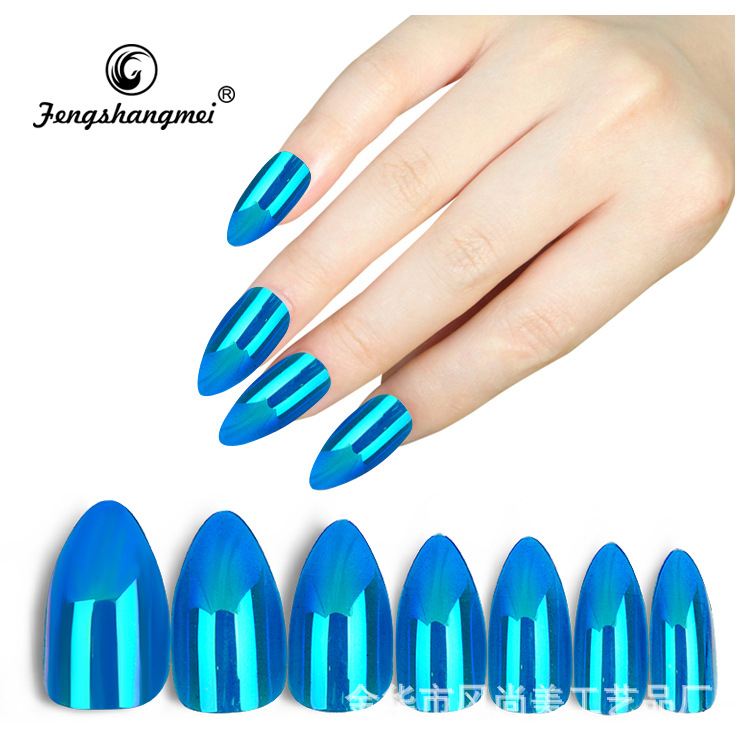 Wear Nail Beauty Nail Piece Magic Color Metal Mirror Pointed Handmade Fake Nail Patch European and American Foreign Trade Finished Products Wholesale