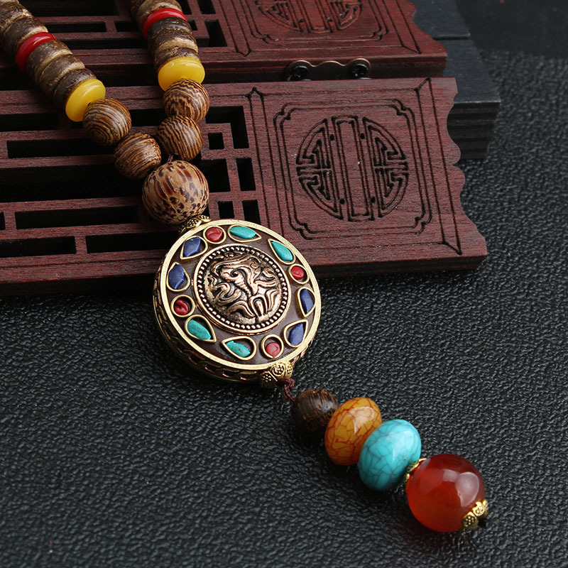 All-Match Ethnic Sweater Chain Long Retro Necklace Female Nepal Pendant Wooden Bead Pendant Scenic Spot Accessories Factory