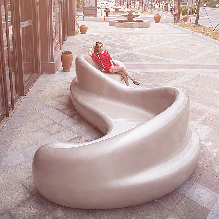 时尚创意曲线弧形休闲椅 s型商场休闲椅 商店户外玻璃钢休闲座椅