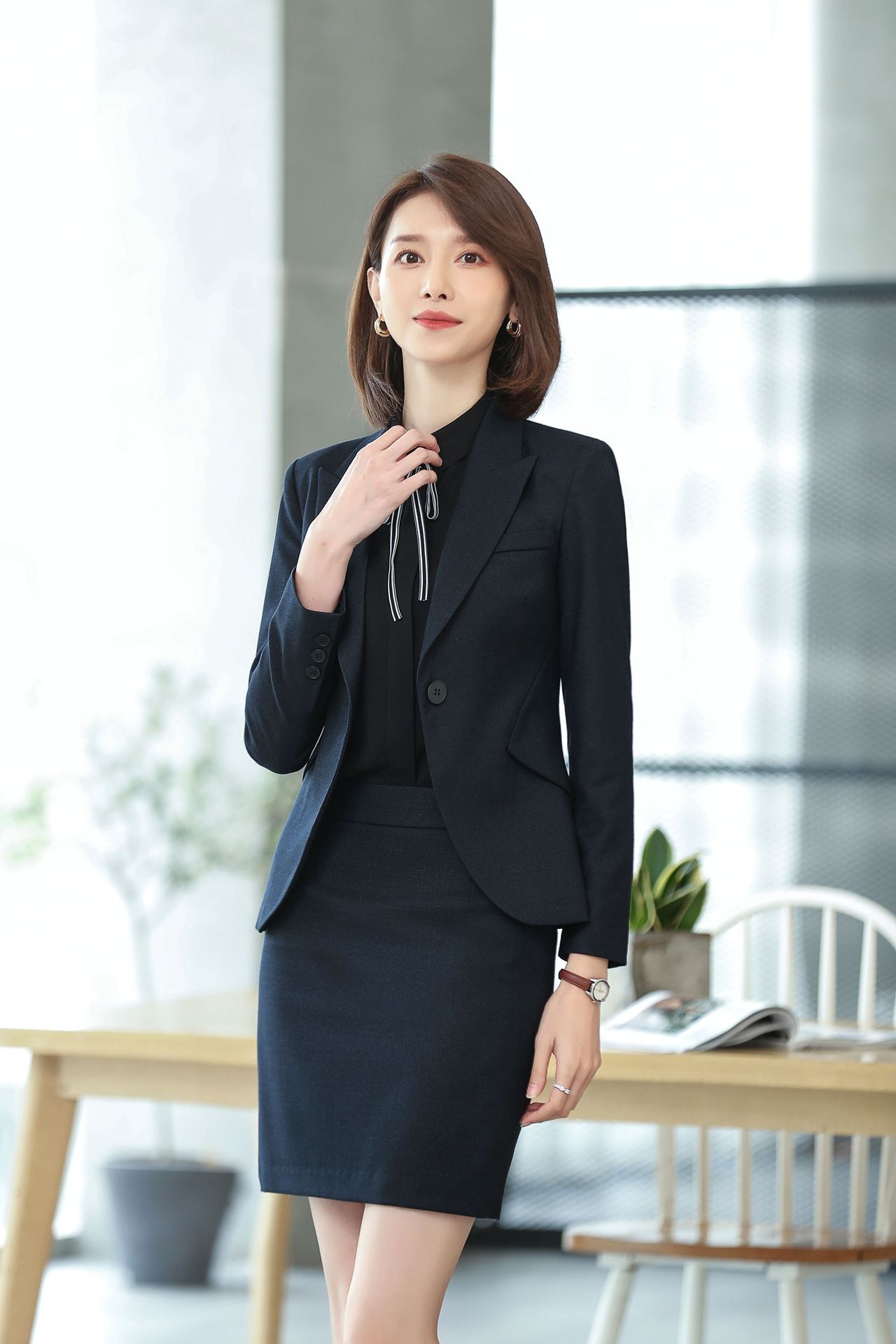 高端毛料春秋职业西装套装女时尚白领三件套正装销售商务面试工装