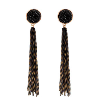 欧美复古长款流苏夸张链条黑钻长款耳钉 显瘦网红耳坠耳饰品
