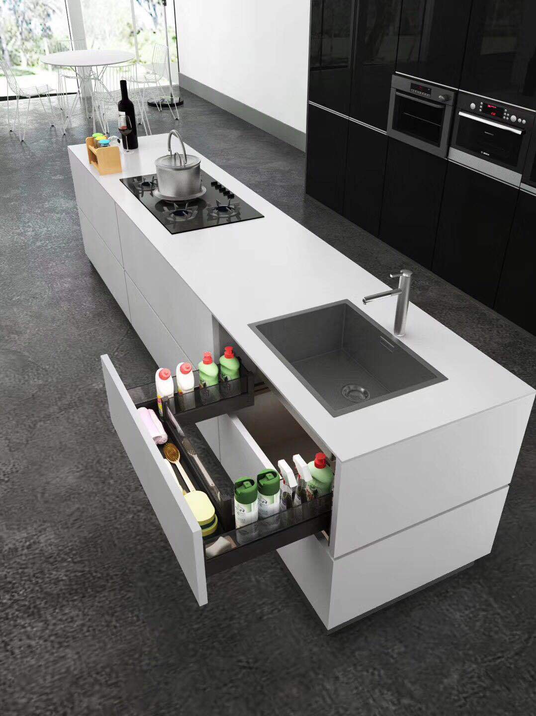 新橱柜收纳整理水槽柜u型拉篮黑晶全铝钢化玻璃900柜灶台柜适用