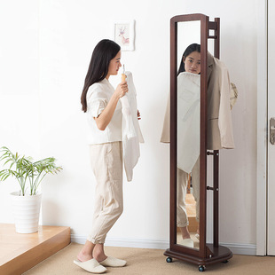 家逸 欧式落地穿衣镜全身木质旋转落地镜多功能挂衣帽镜批发